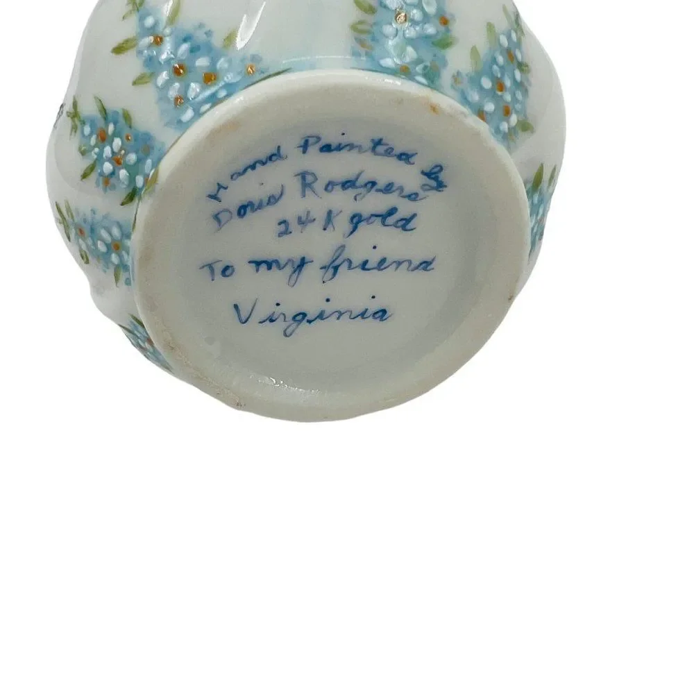 Vintage Hand Painted Blue Floral 24K Gold Small Porcelain/Ceramic Basket